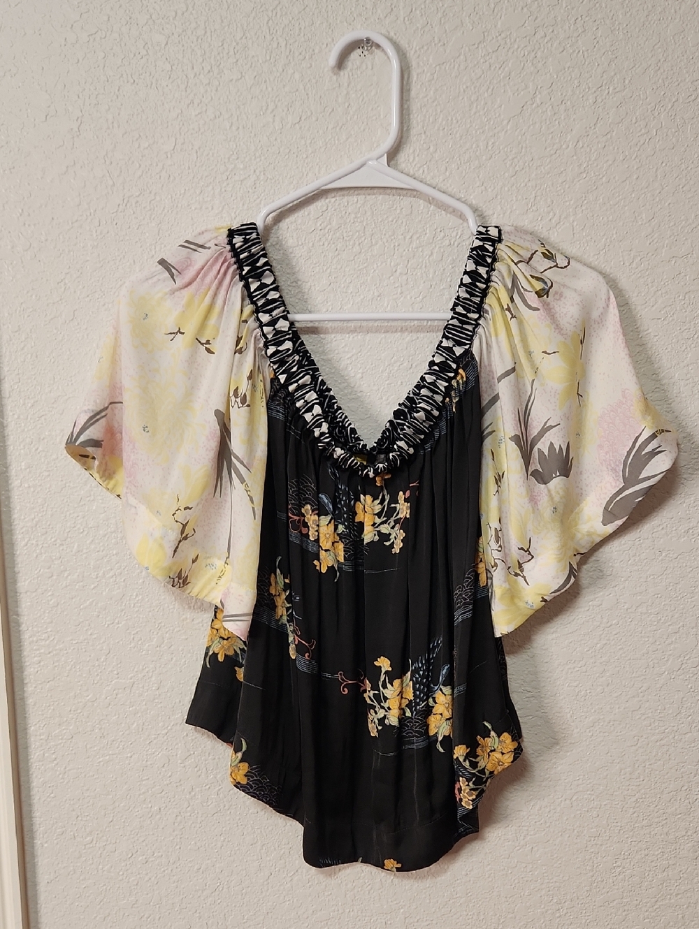 Free People Rockin Rochelle Silky Off-Shoulder Floral Blouse - Picture 2 of 5